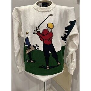 Jantzen Vintage Golf Crewneck Sweater All Over Print Size Large